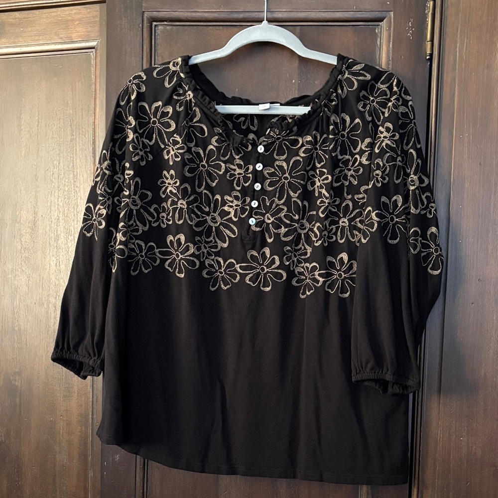 J. Jill Black Floral Embroidered Women's Top